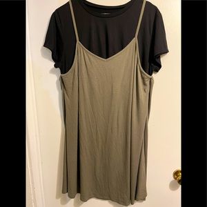 Olive green dress - two pieces (dress w/under shirt)